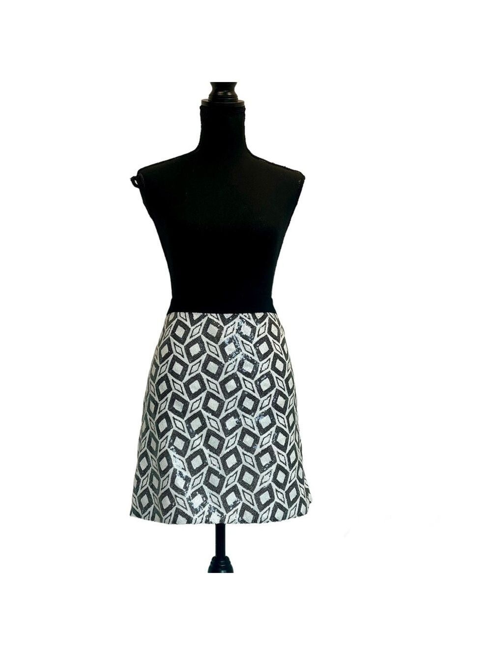 Banana Republic white black sequin geometric printed mini skirt Sz 8 NWT